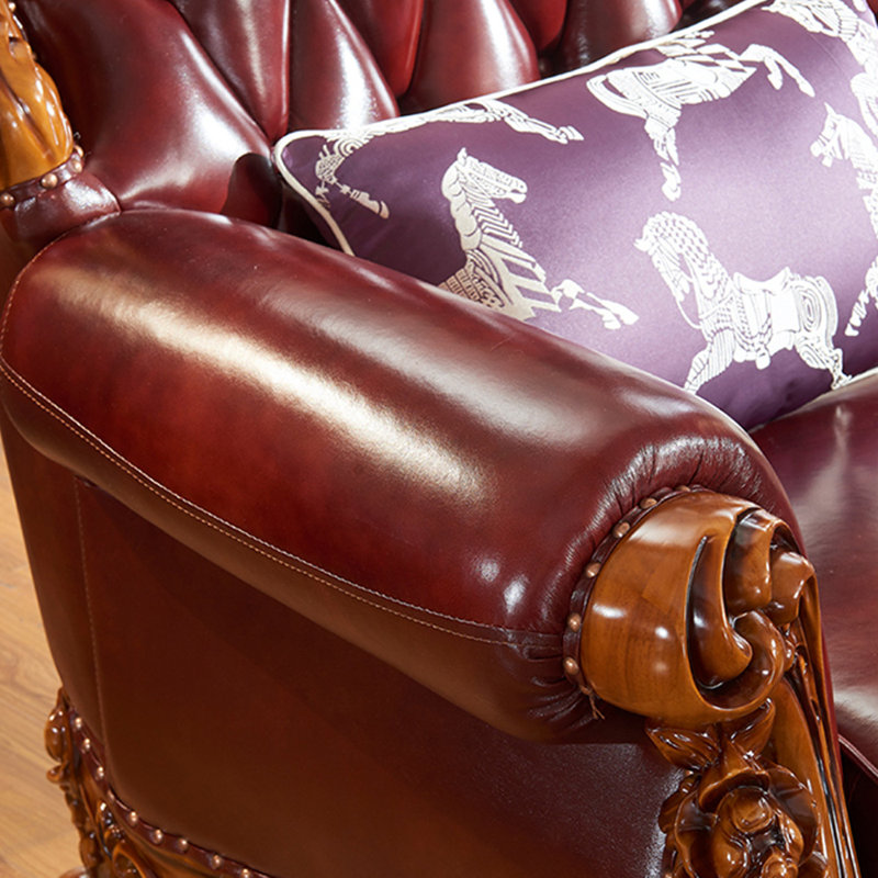 Causeuse à accoudoirs roulés en cuir véritable de 72,8 po European Living Room Villa