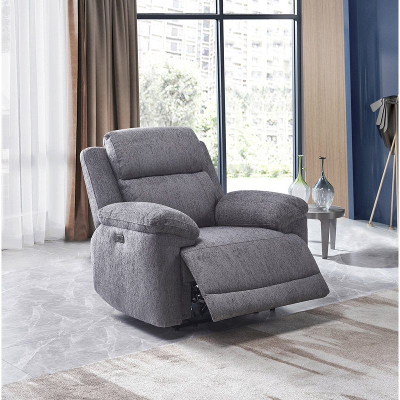 43" Wide Upholstered Power Reclining Chair With Usb Ports, Dark Gray