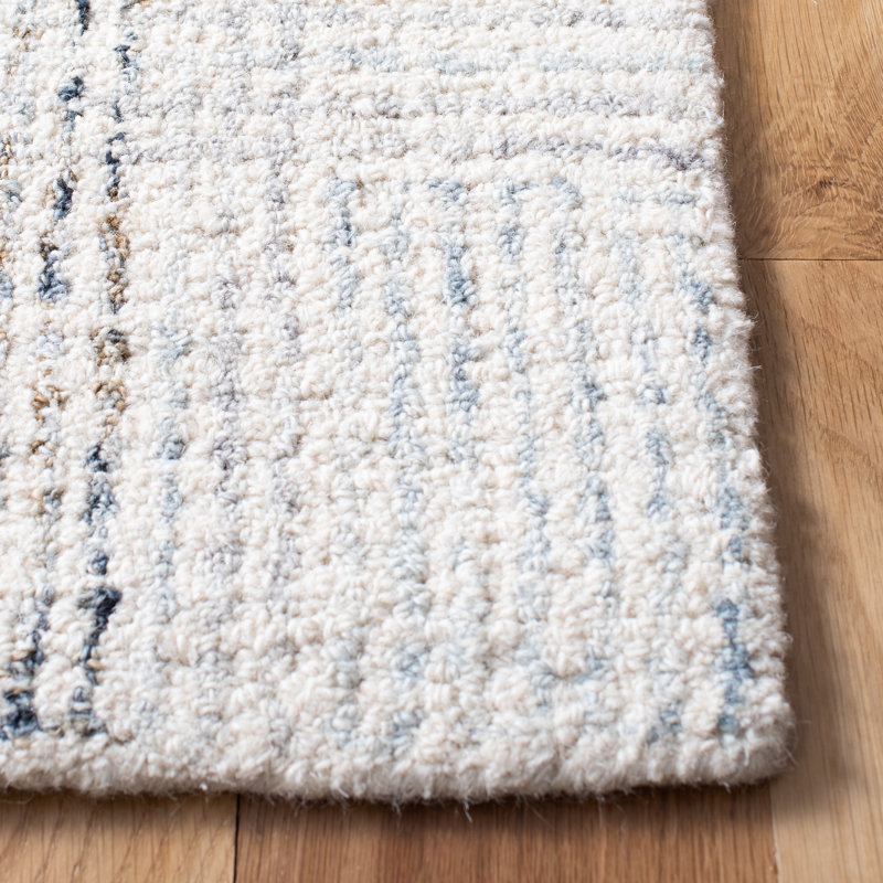 Tapis ivoire / gris en laine / coton touffeté à la main Corinna, Rectangle 10 pi x 14 pi