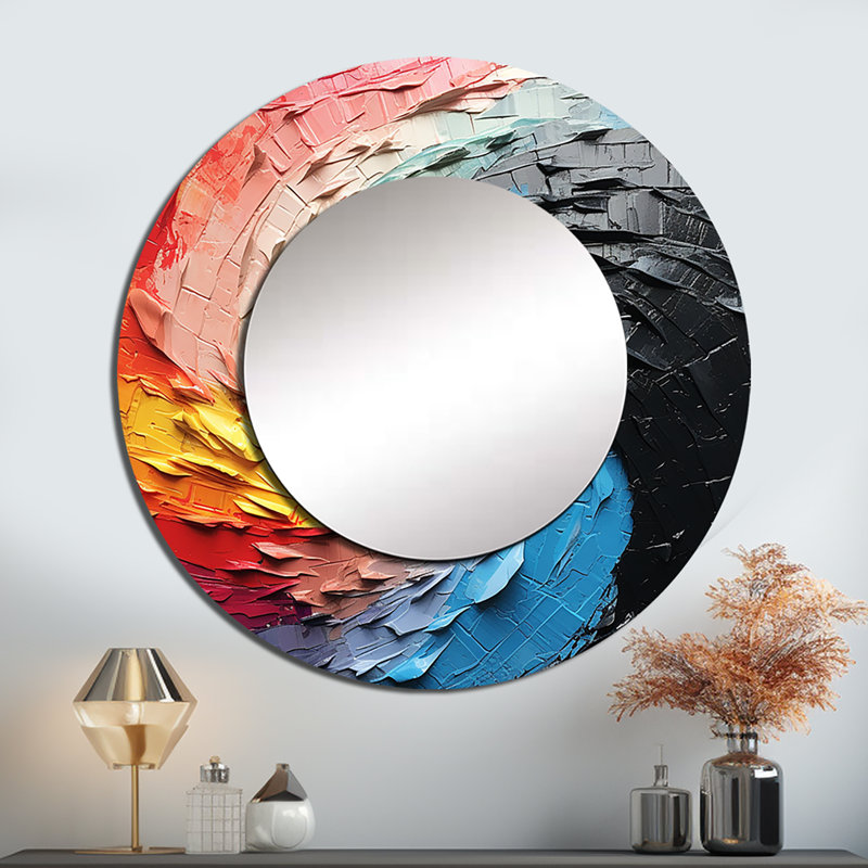 Minimalisme arc-en-ciel Prismatic Dreams - miroir arc-en-ciel, miroir mural décoratif rond traditionnel, impression d'art en métal
