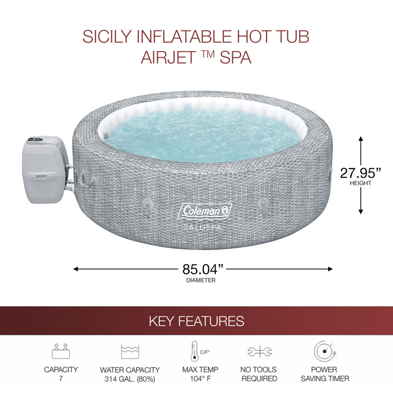 SaluSpa Plastic Round Inflatable Hot Tub in Gray