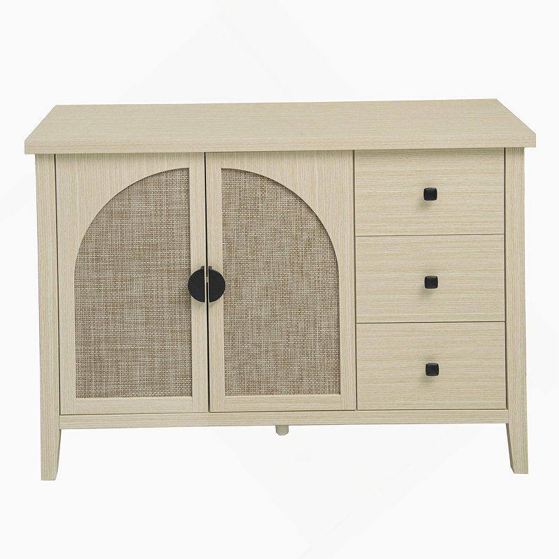 Armoire 2 portes 3 tiroirs en rotin, convenant à la chambre à coucher, au salon et au bureau