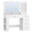 Bureau de coiffeuse avec grand miroir HD, coiffeuse de maquillage avec lumières à DEL, coiffeuse avec barre d'alimentation, 6 tablettes de rangement, 5 tiroirs et rangement latéral ouvert, simple, blanc