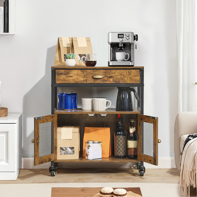 Table basse mobile à 4 niveaux avec roulettes et porte grillagée
