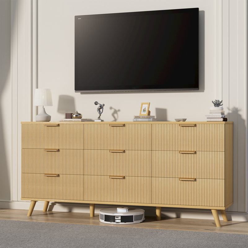 9 Drawer Dresser For Bedroom, 63" Long Modern Chest Of Drawers With Fluted Design