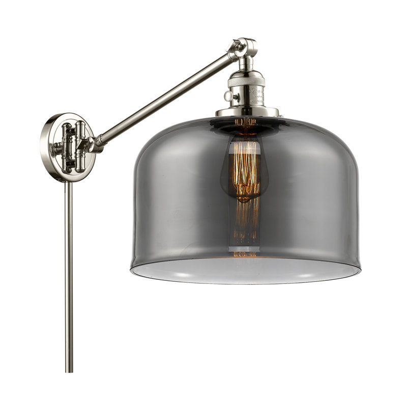 Bell - bras pivotant 1 lumière 12 po, Plaqué couleur fumée, Ampoule à DEL rétro de 3,5 W, Nickel poli