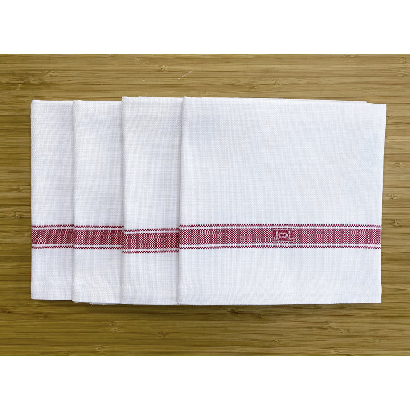 Cotton Striped Square Napkin, Cherry Red