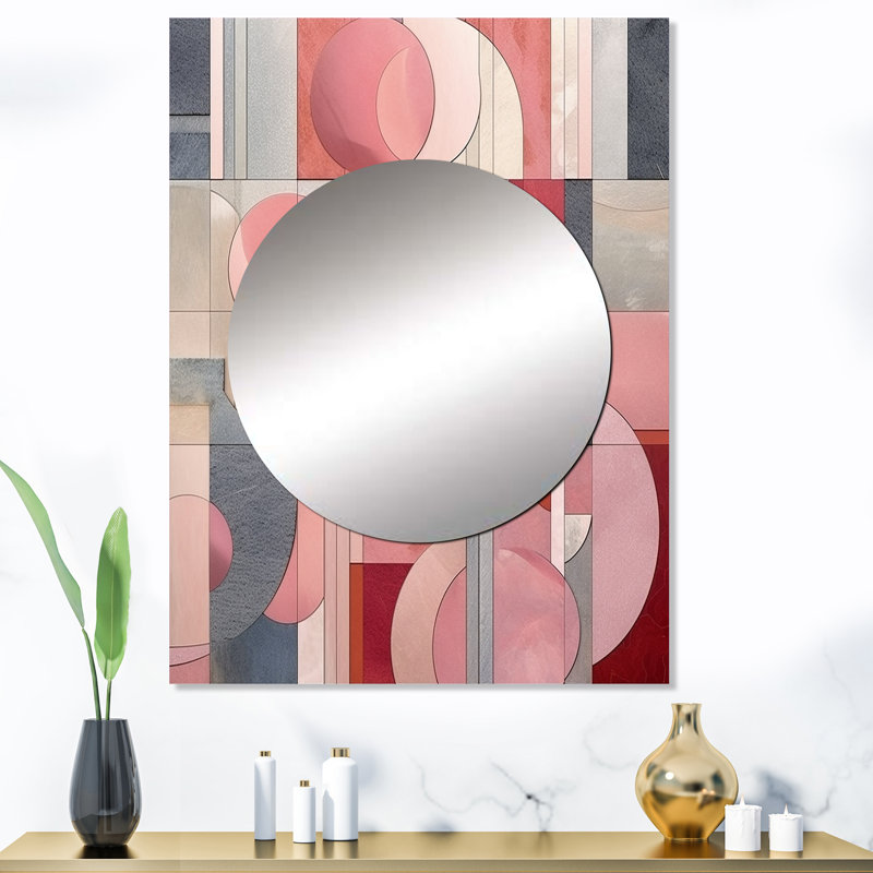 «Patiance Pink Transcendent Angles IV», miroir décoratif de formes abstraites, miroir mural moderne, impression d'art en métal