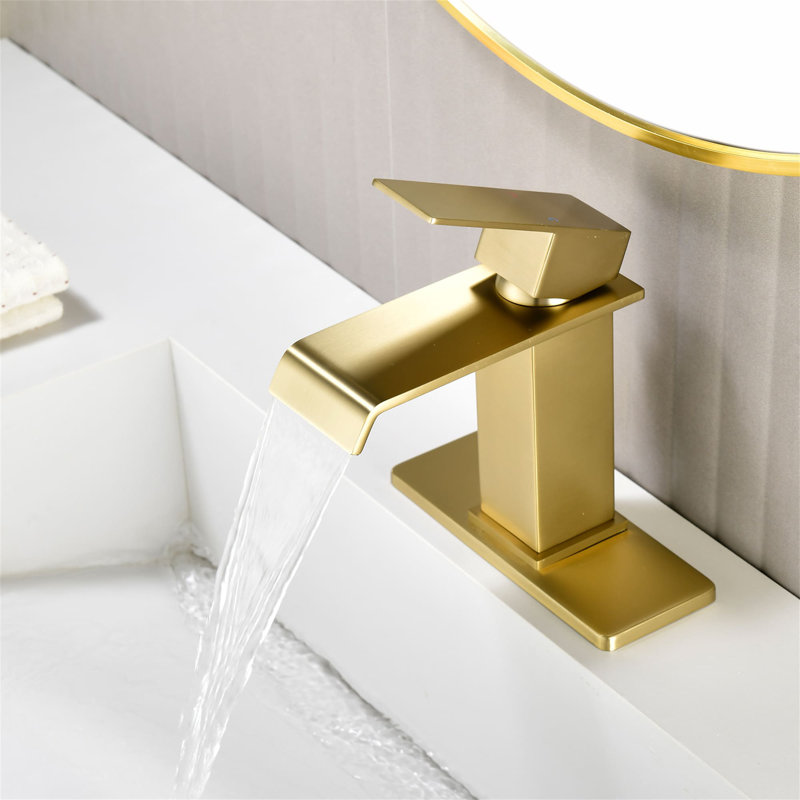 Single Hole Bathroom Faucet With Pop-Up Drain Assembly Waterfall Bathroom Sink Faucets Stainless Steel Single Handle Bathroom Basin Taps With Deck Plate