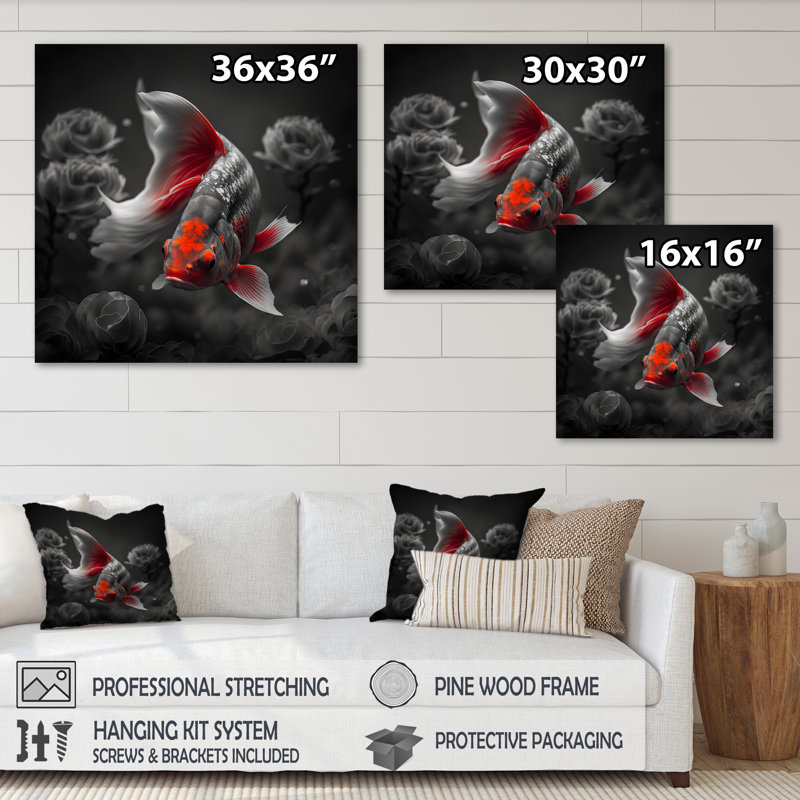«Mulero Black and Red Tropical Fish IV», reproduction sur toile, H 30 po x l 30 po x P 1 po, Toile tendue