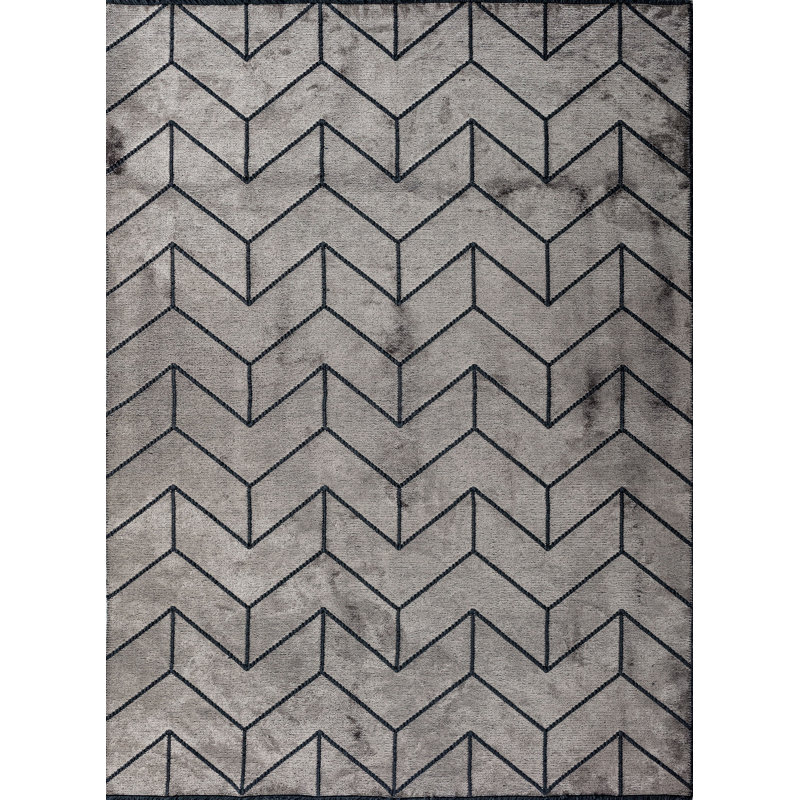 Tapis brun / beige / gris à chevrons de luxe, Rectangle 7 pi 10 po x 9 pi 10 po