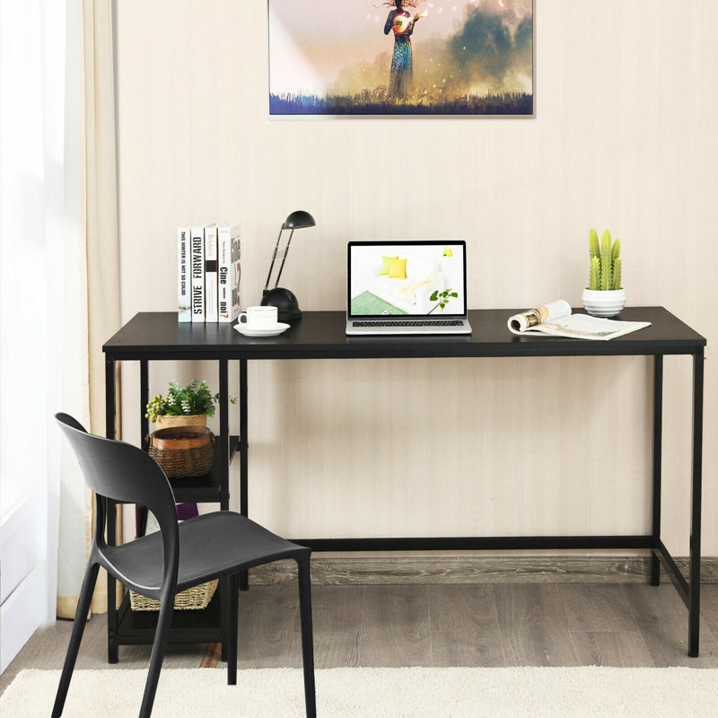Wooden Computer Desk with Adjustable Shelf, Black, 29.5" H x 55" W x 24" D