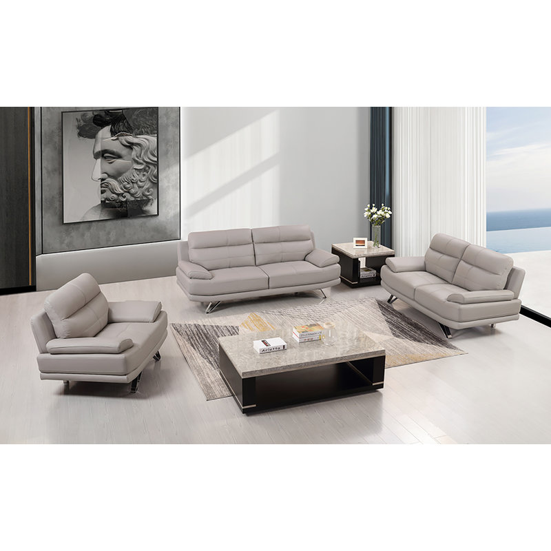 Fauteuil en cuir bleu marine EK530, Cuir véritable gris clair