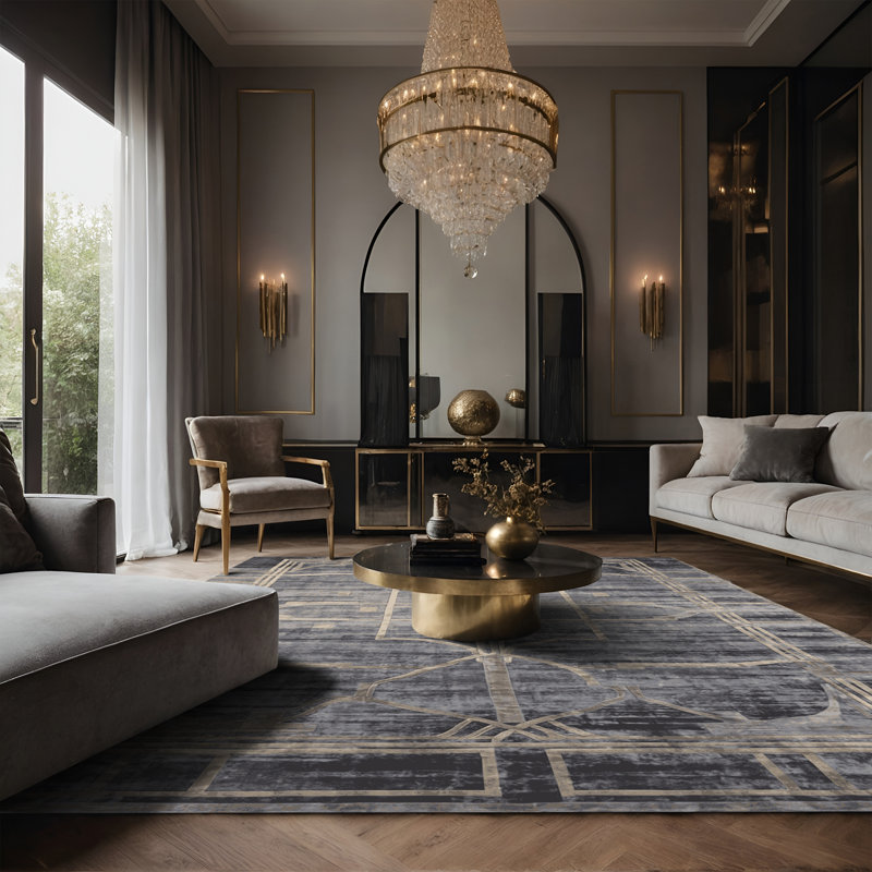 Tapis gris soyeux et moelleux, Rectangle 8 pi x 10 pi