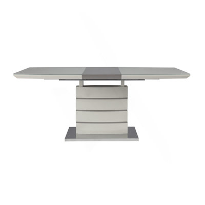 Table de salle à manger de style contemporain 1pc avec rallonge à rallonge blanche brillante et taupe grise