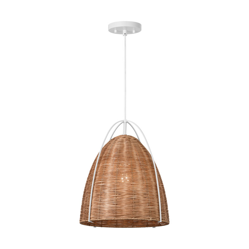Norman 1 Light Dining Room Pendant With Ash Wicker Shade, 83" H x 13.375" W x 13.375" D, White/Brown