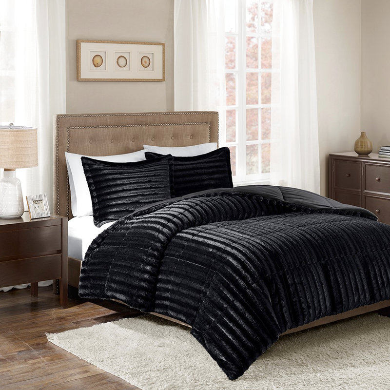 Couette mini en fausse fourrure noire - Grand lit/très grand lit, confortable et chaude.