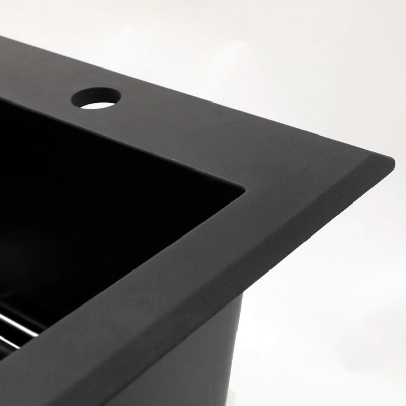 Évier de cuisine en quartz - Évier de cuisine encastré en granite noir 33 x 22 po