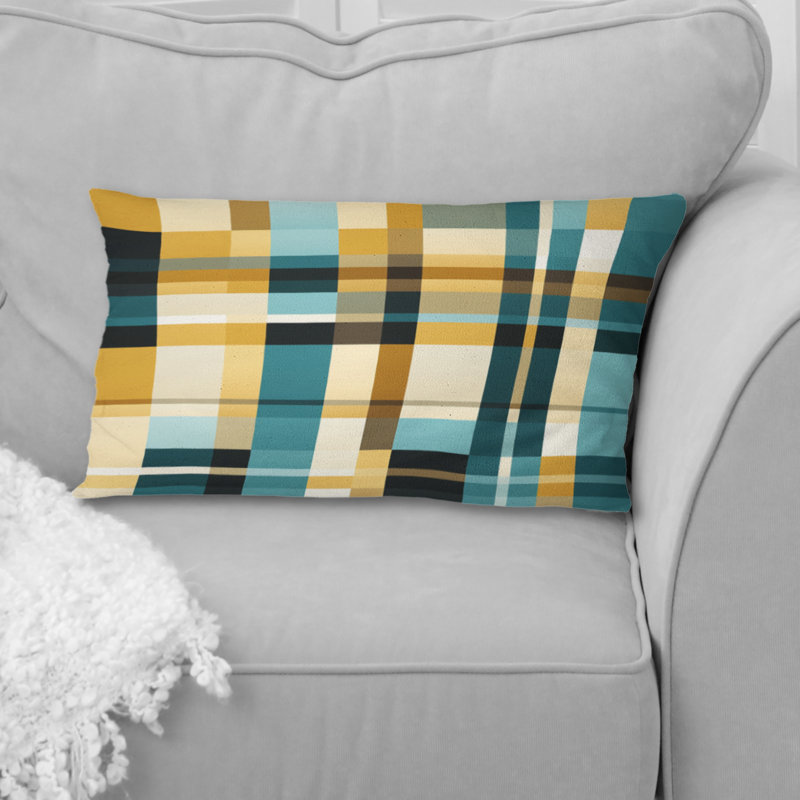 Yellow Chic Gingham Striped Pattern - Plaid Polyester Pillow