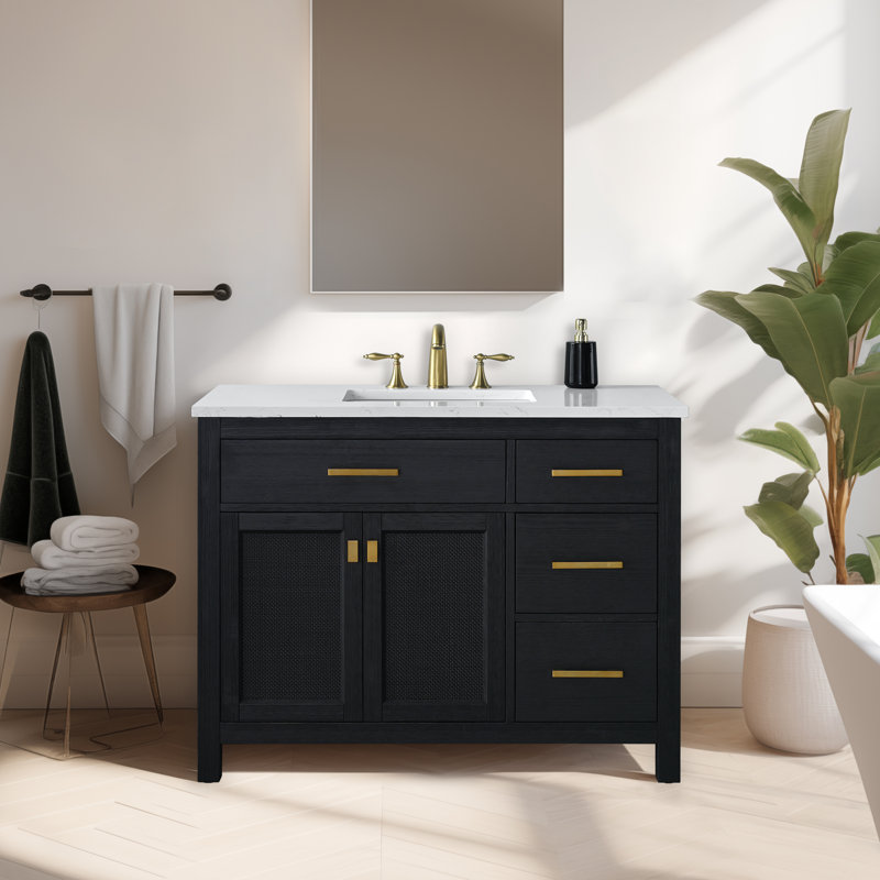 Marquist 42" Single Bathroom Vanity With Stone Top, Black