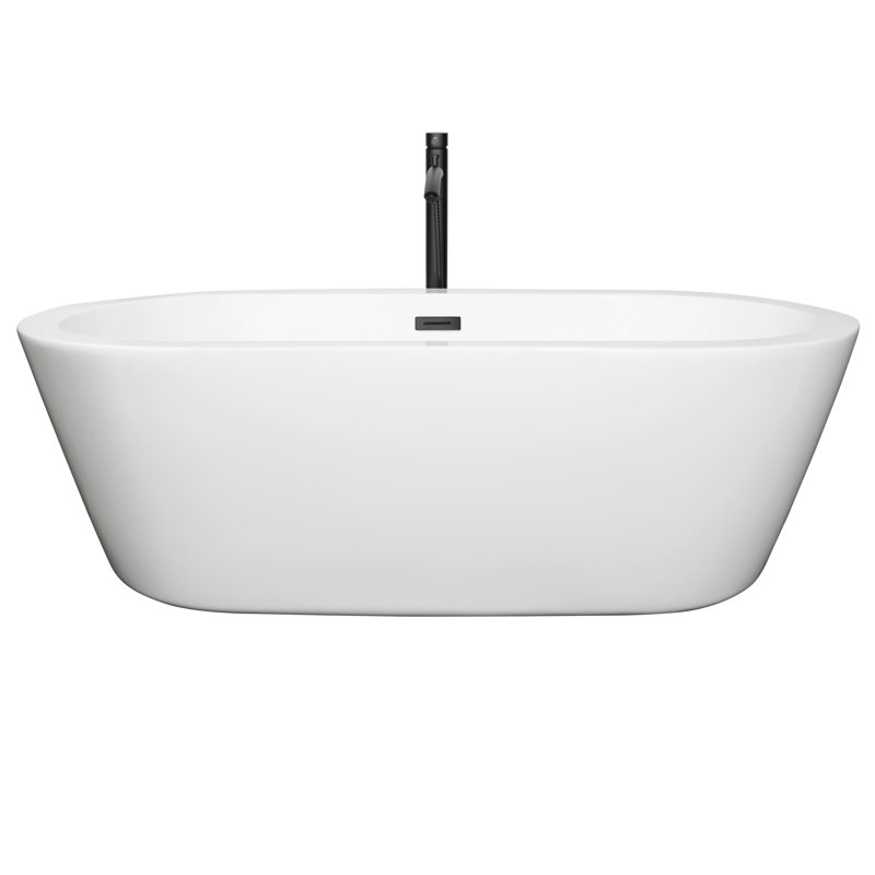 Mermaid 71'' x 33.5'' Freestanding Soaking Acrylic Bathtub with Faucet, White/Matte Black