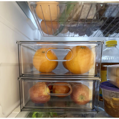 Tiroirs de rangement empilables et coulissants pour réfrigérateur, ensemble de 4 bacs de rangement transparents pour réfrigérateur, cuisine, garde-manger et congélateur