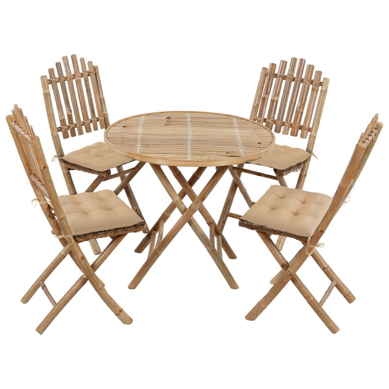 Ensemble repas d'extérieur pliant avec coussins 5 pièces Wingert, Beige