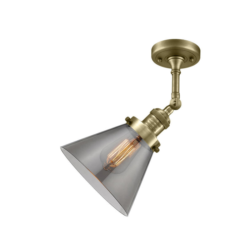 Cone 2 Light Tiltable Bath Vanity Light, Smoked, Antique Brass, 60 Watt Vintage Incandescent Bulb