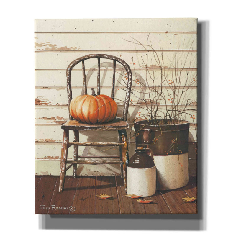 «Pumpkin & Chair» par John Rossini, art mural sur toile, H 24 po x l 20 po x P 0,75 po