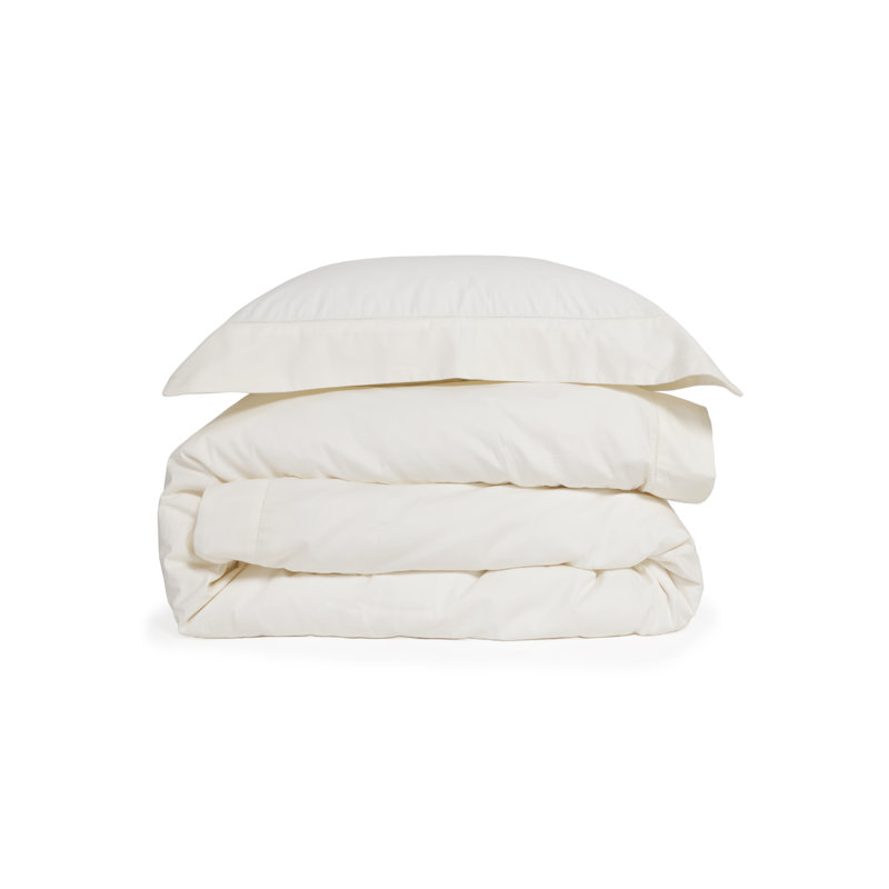 Classico 100% Cotton Duvet Cover Set, Queen Duvet Cover + 2 Standard Shams, Ivory