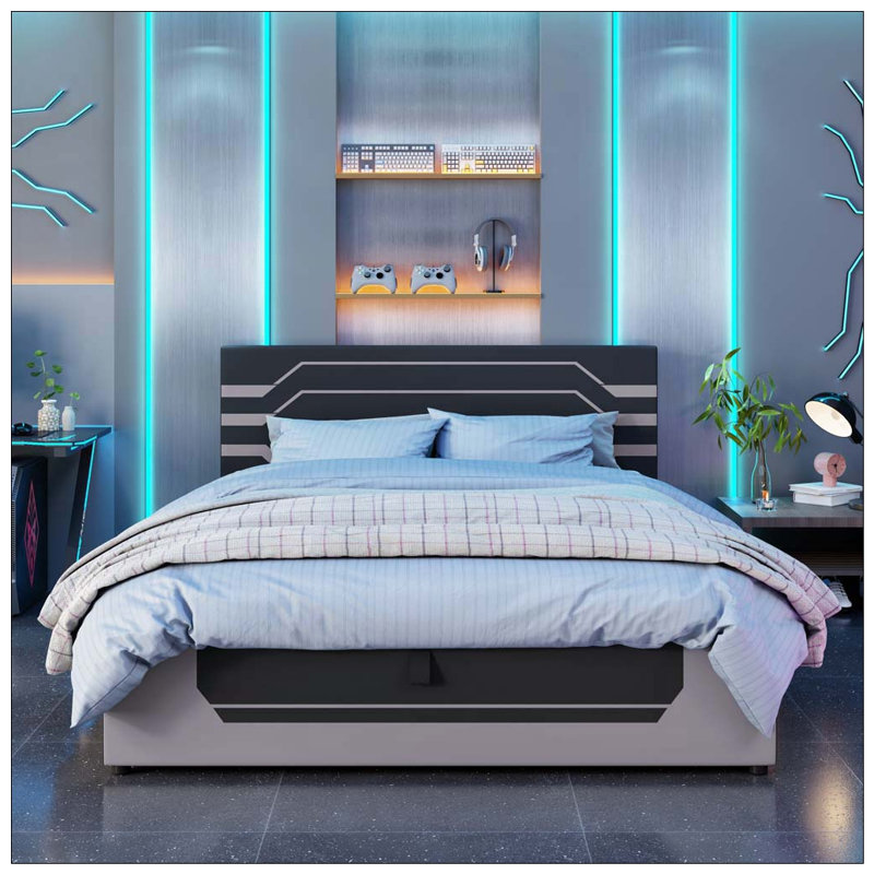Base de lit de jeu hydraulique moderne, Black+ Gray