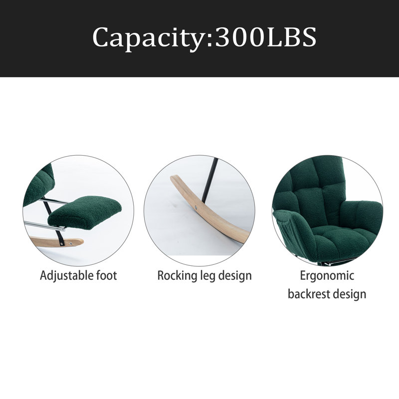 Chaise berçante en tissu avec repose-pieds Teddy, Vert