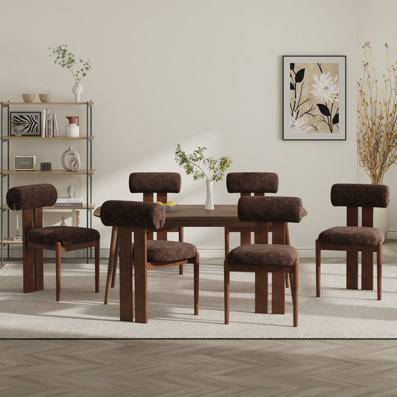 Modern Upholstered Dining Chairs with Solid Wood Legs, Dark Brown