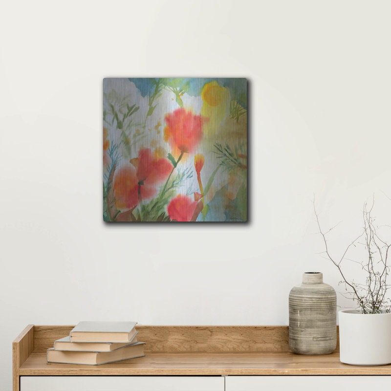 Winston Porter «Orange Poppy Reverie» par Sheila Golden, art mural en métal, H 12 po x l 12 po