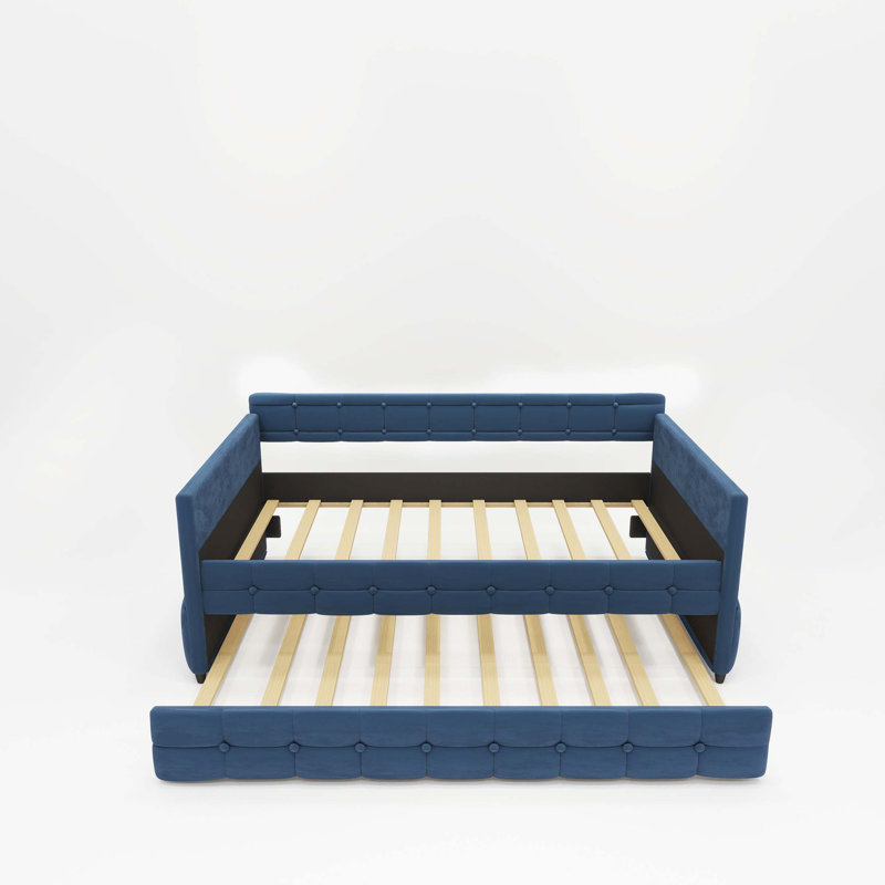 Lit de jour rembourré avec lit gigogne, tissu en velours, sans boîte à ressorts, modèles confortables et de conception simple