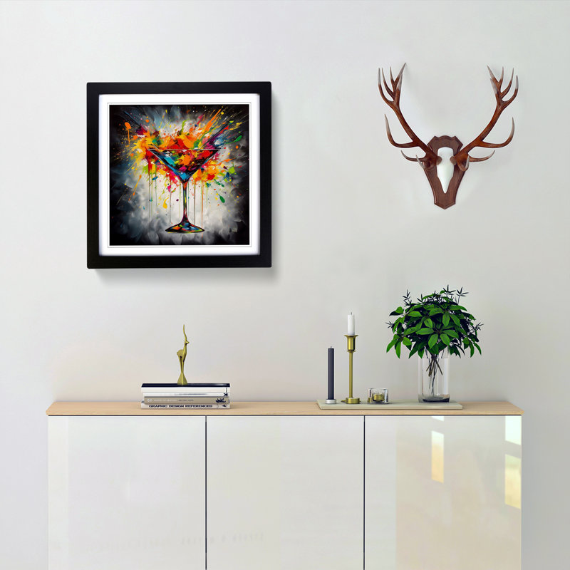 Cocktail Abstract Art No.1 - Single Picture Frame Print on Wood, Black
