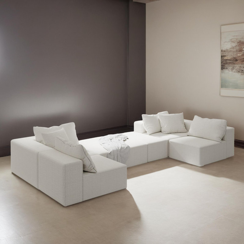 Canapé-lit modulaire en forme de L de 132 po de largeur, Chenille beige
