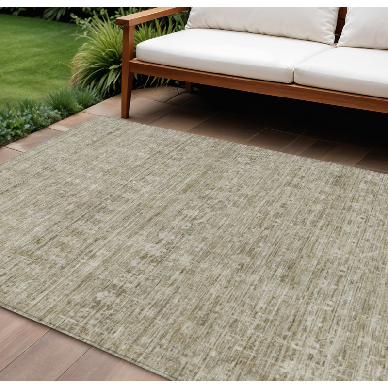 Tapis intérieur/extérieur lavable à rayures taupe et beige 2,44 m x 3,05 m