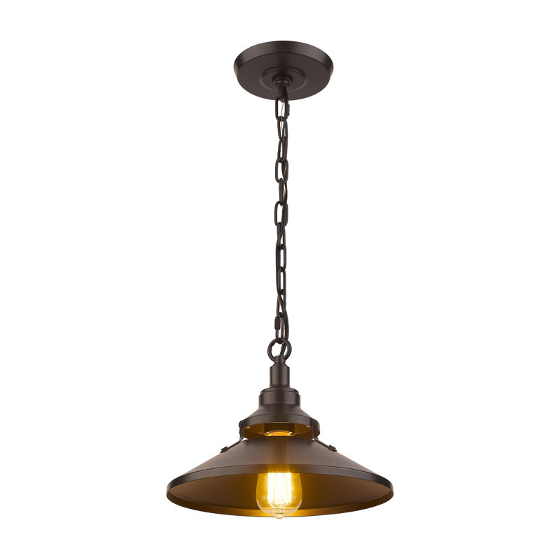 Luminaire suspendu en forme de cône à 1 lumière Hyattsville, Bronze huilé, Bronze huilé