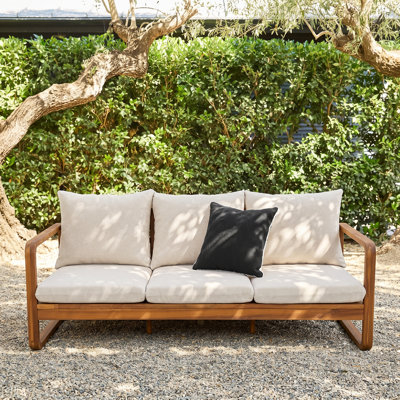 Canapé d'extérieur moderne 3 places avec coussins hydrofuges et causeuse d'extérieur en bois d'acacia de style moderne scandinave Brynne de 70,87 po de largeur, causeuse d'extérieur pour porche, terrasse, balcon et cour arrière