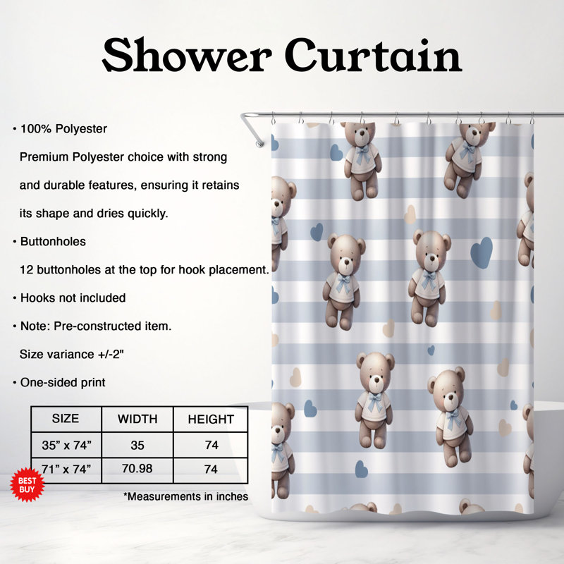 Rideau de douche Toy Bear - Premium, H 74 po x l 71 po