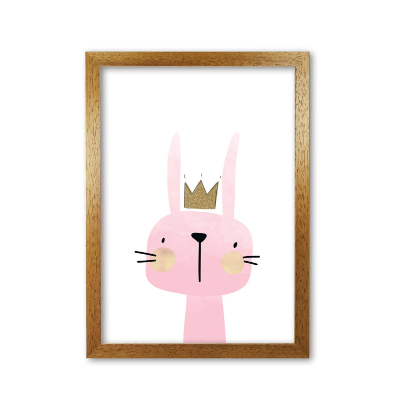 Scandi Bunny - Painting, Honey Oak Frame, 85 cm H x 60 cm W x 5 cm D