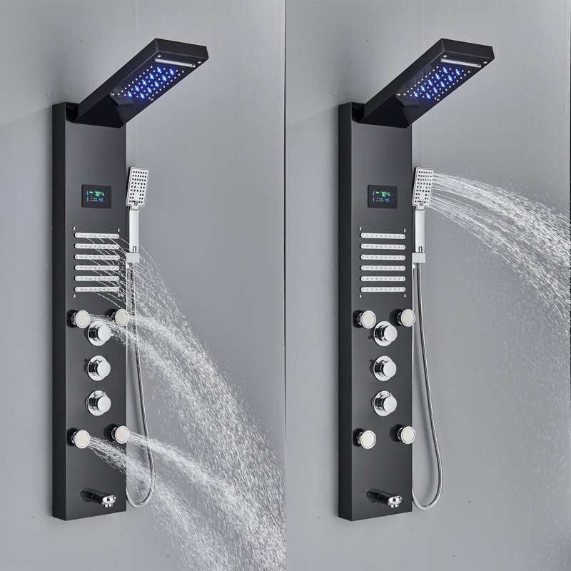 Panneau de douche 47,63 "avec tête fixe, Noir mat