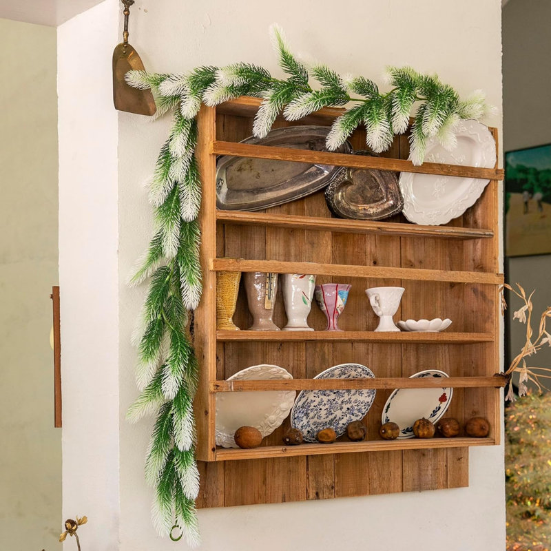 6FT Artificial Cedar Garland Green White Faux Greenery Decor | 6FT faux cedar garland in green and white, ideal for Christmas, weddings, parties, home, garden and table decor.