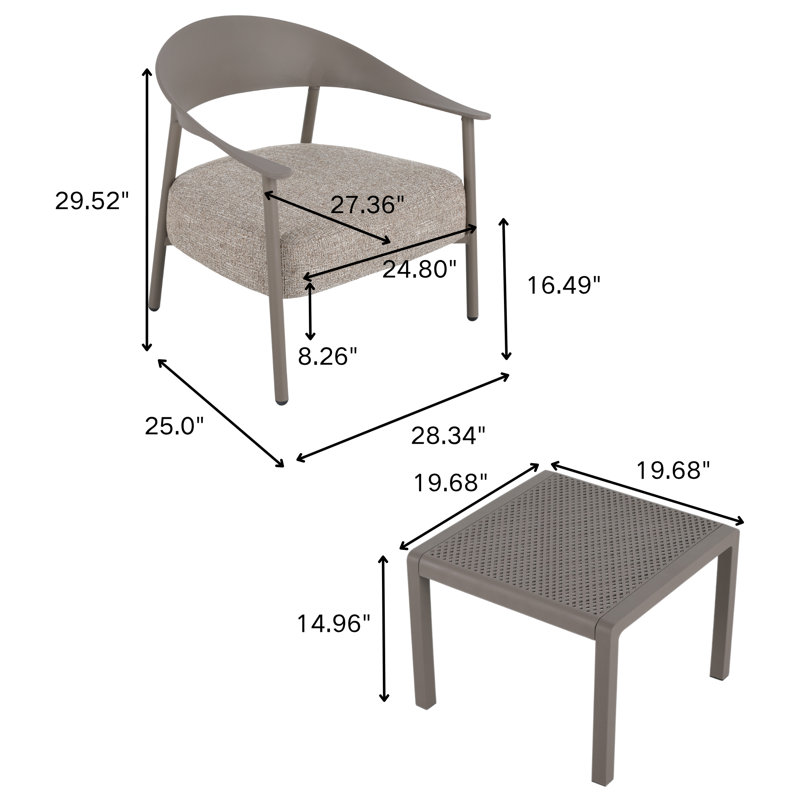 Ensemble de chaises d'appoint pour salon, fauteuil d'appoint avec table basse (ensemble de 3), Gris