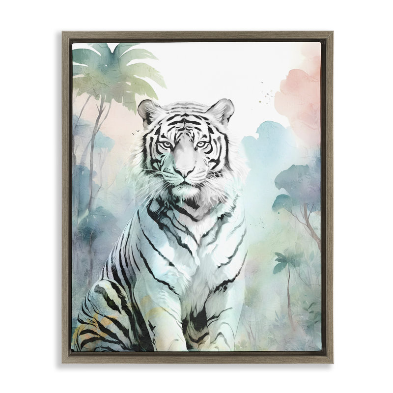 Cadre flottant tigre blanc dans la jungle, design par Kim Allen, H 21 po x l 17 po, Cadre flottant orme Montalcino