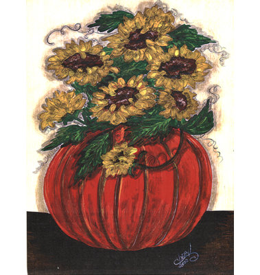 Citrouille pleine de fleurs