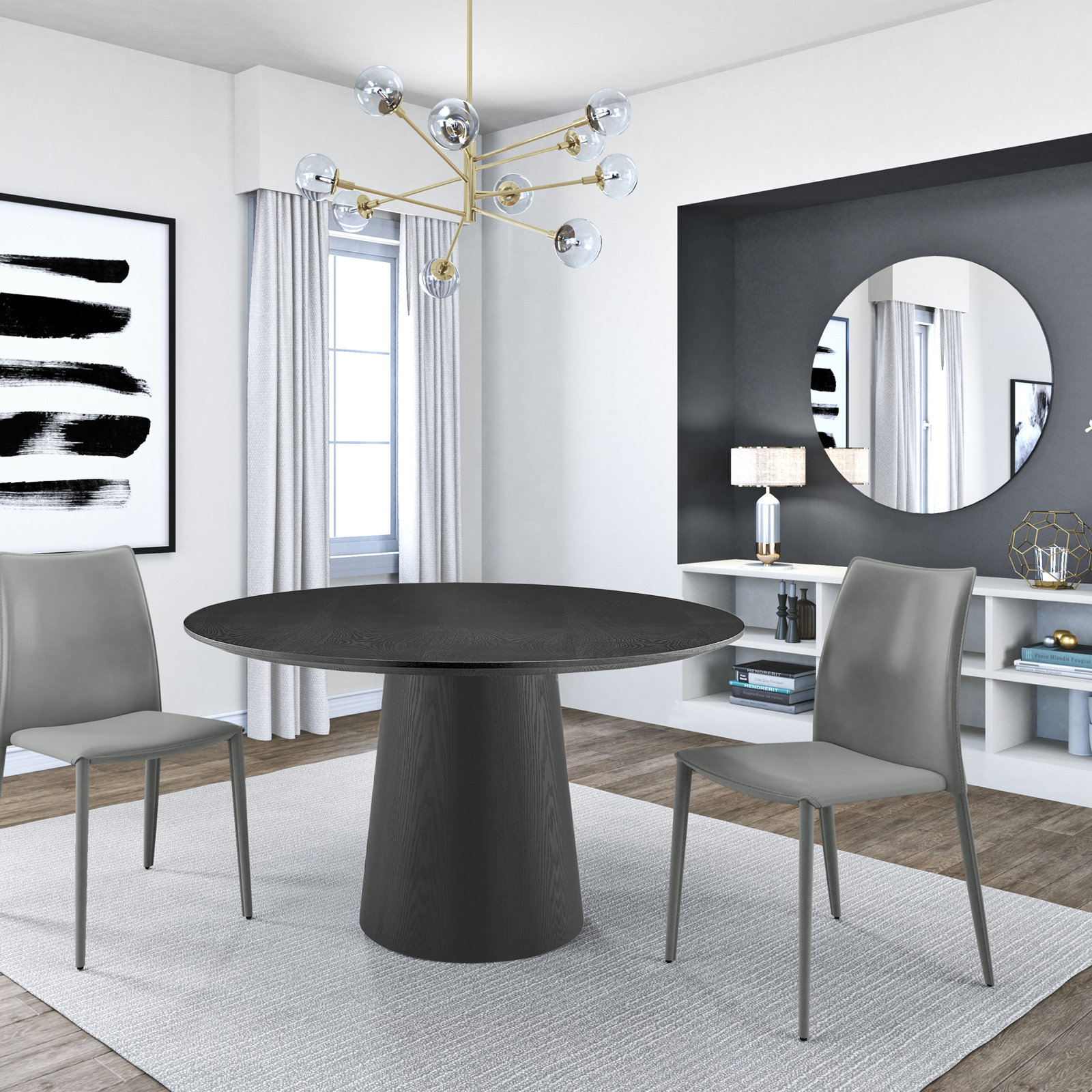 Adara 53" Oak Dining Table, Matte Black, 53.2" W x 53.2" L