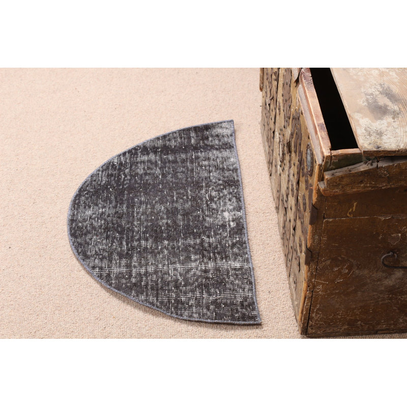 Handmade Overdyed Black Wool Rug For Entry Or Kids Room