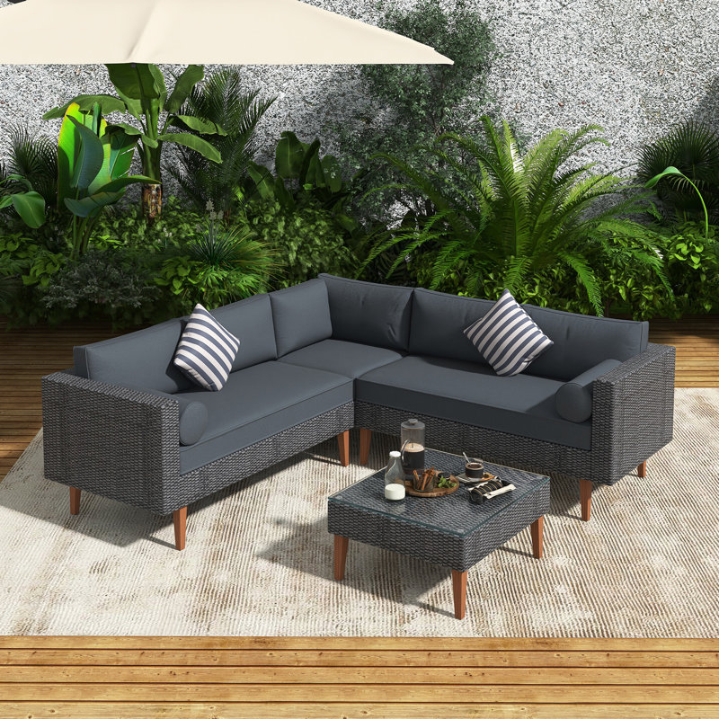 4-Pieces Outdoor Wicker Sofa Set, Beige/Brown